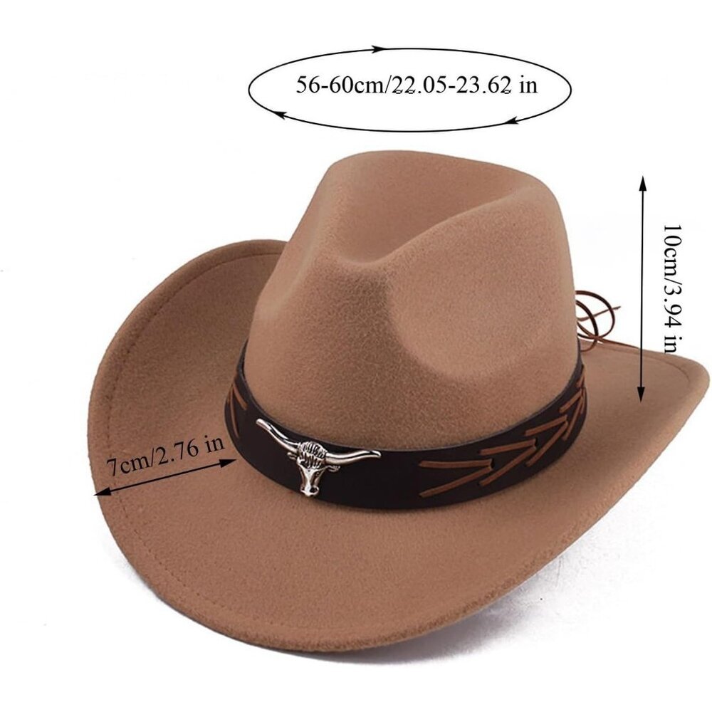 Unisex Burgundy 100% Polyester Bull Skull Buckle Band Fedora Cowboy Felt Hat - Picture 3 of 4